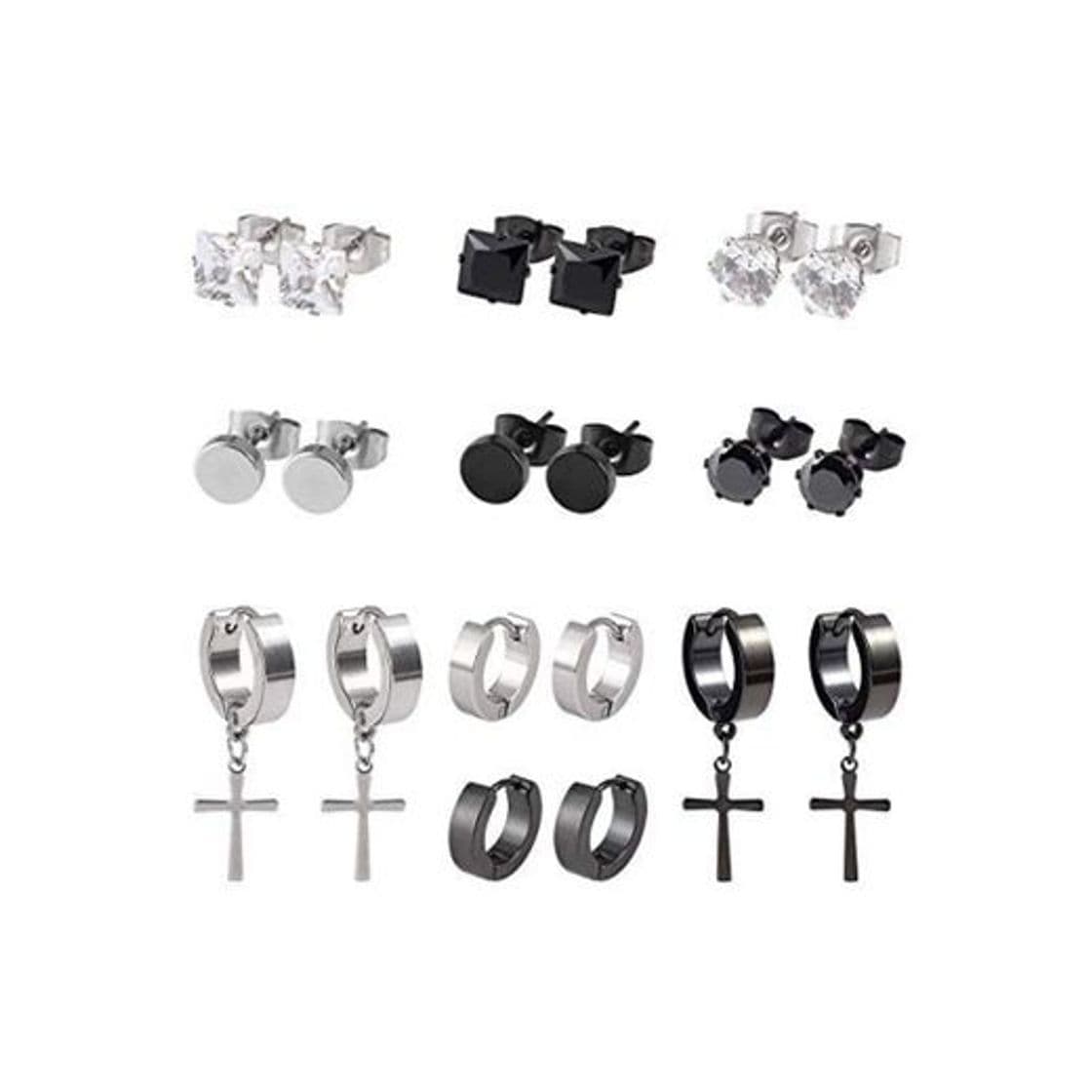 Fashion 10 Pares Pendientes de Cruz Acero Inoxidable Pendientes Hombres Mujeres Unisex Circonita