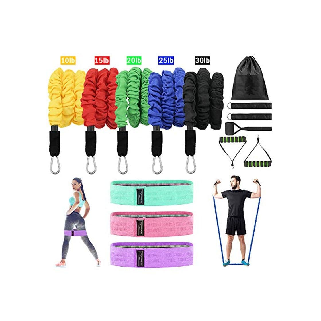 Producto Set de bandas de resistencia, 15 piezas kit bandas gomas elasticas fitness