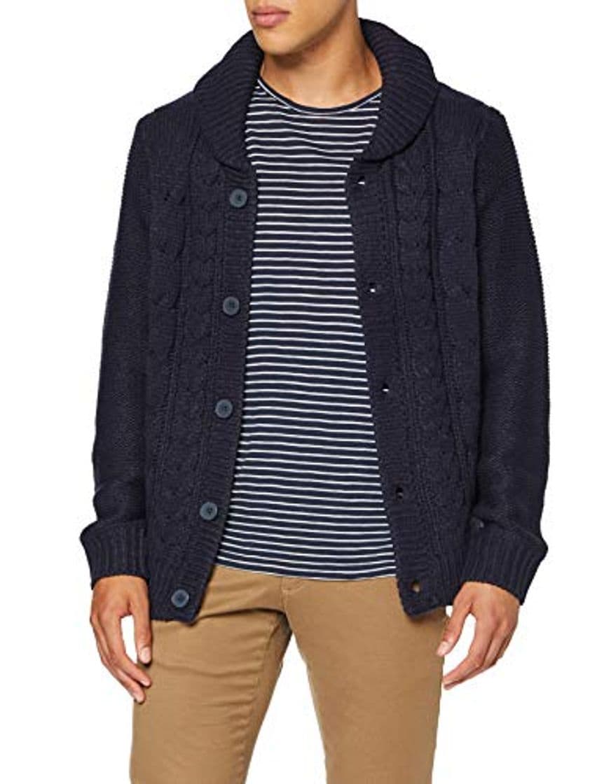 Moda Marca Amazon - find. Chaqueta con Cuello Chal Hombre, azul