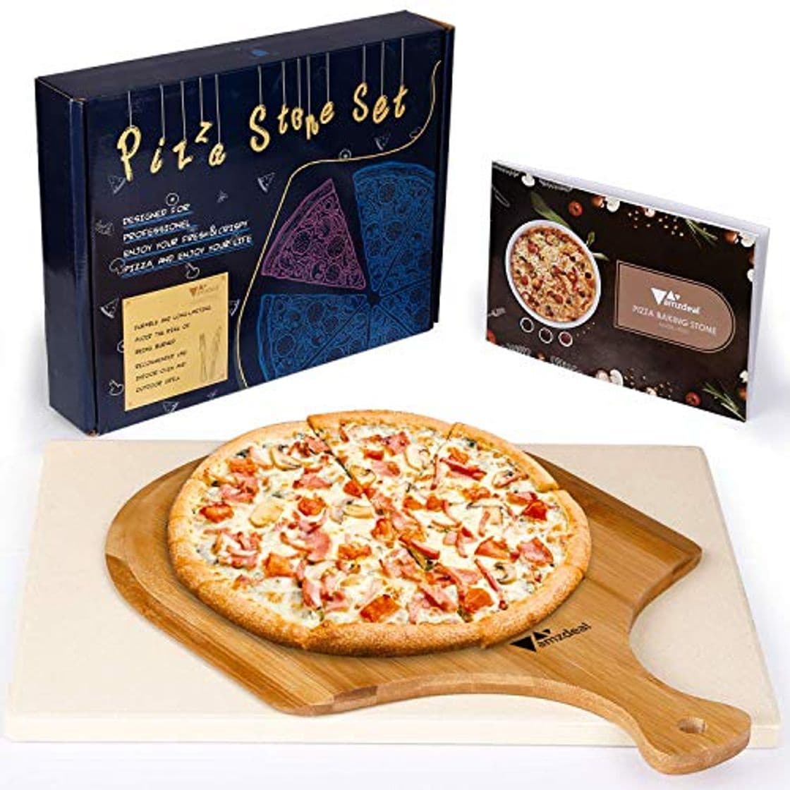 Producto Amzdeal Juego de Piedra para Pizza y Pala - Piedra de Cordierita para