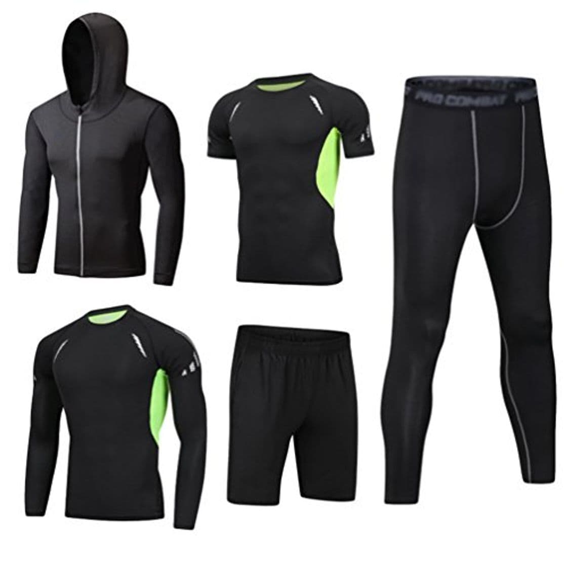 Producto Dooxii Hombre 5 Piezas Secado Rápido Conjunto Compresión Ropa Sudaderas con Capucha y Pantalones Cortos y Leggings y Manga Corta y Manga Larga Tops Apretada para Running Fitness Entrenamiento M