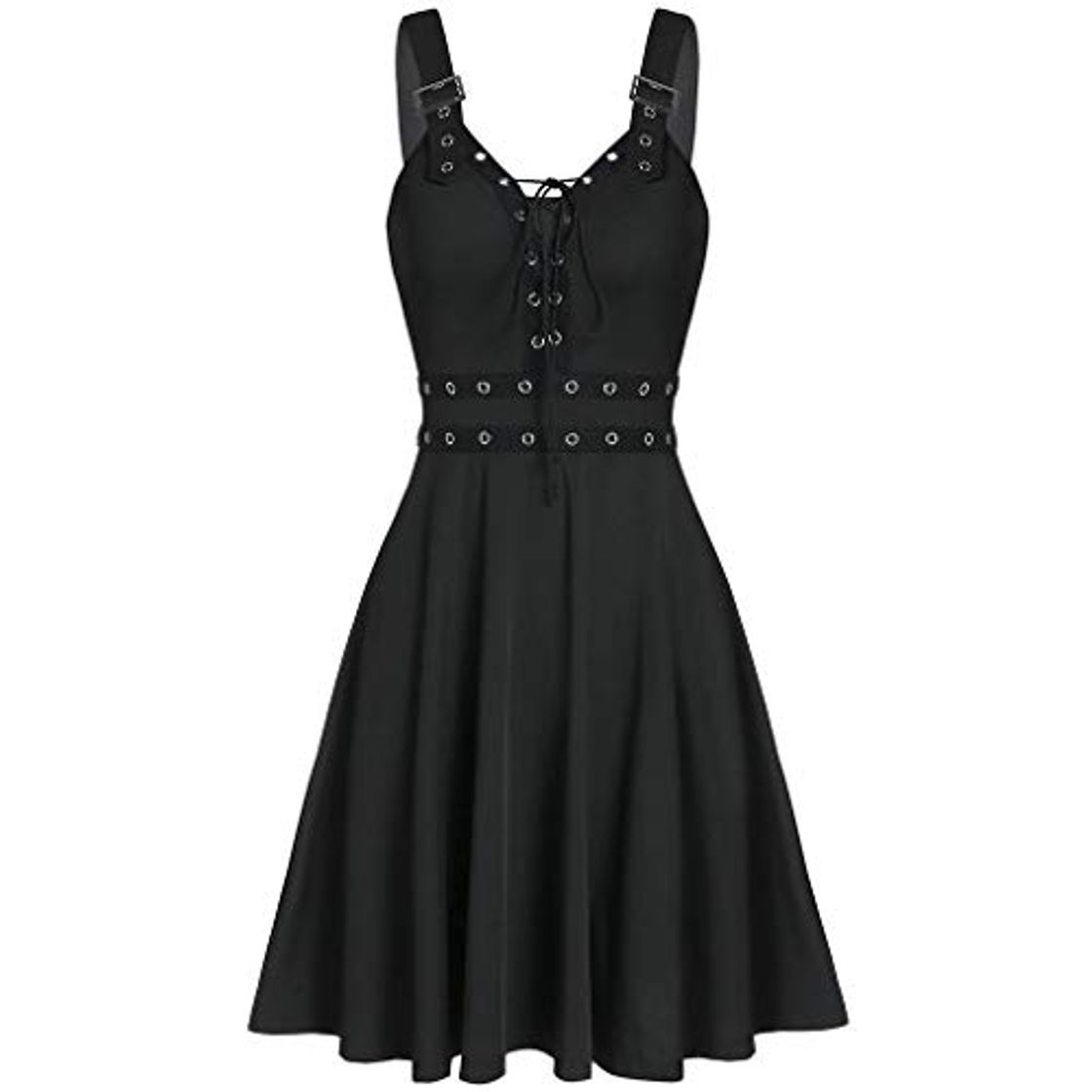 Fashion TOPKEAL Vestido de Tirantes con Tira y Vendaje sin Mangas Gótico Punk para Mujer de Tallas Garndes Negro M