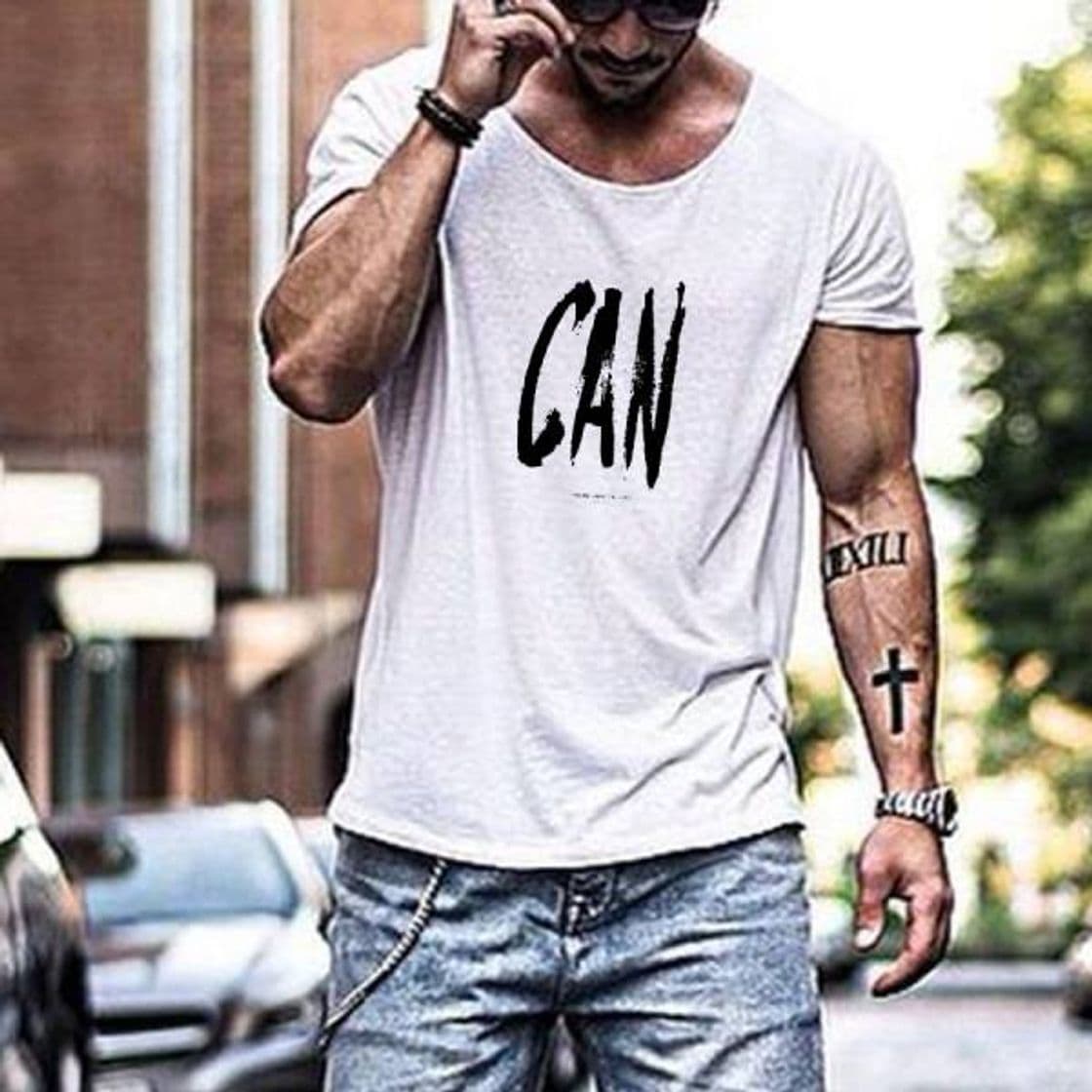 Fashion La moda de ocio letras impresión camiseta hombre



