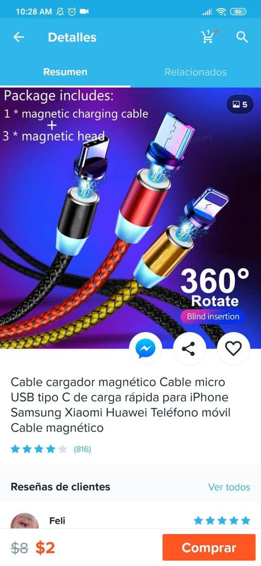 Producto CABLE MAGNÉTICO USB 🔌⚡⚡💲