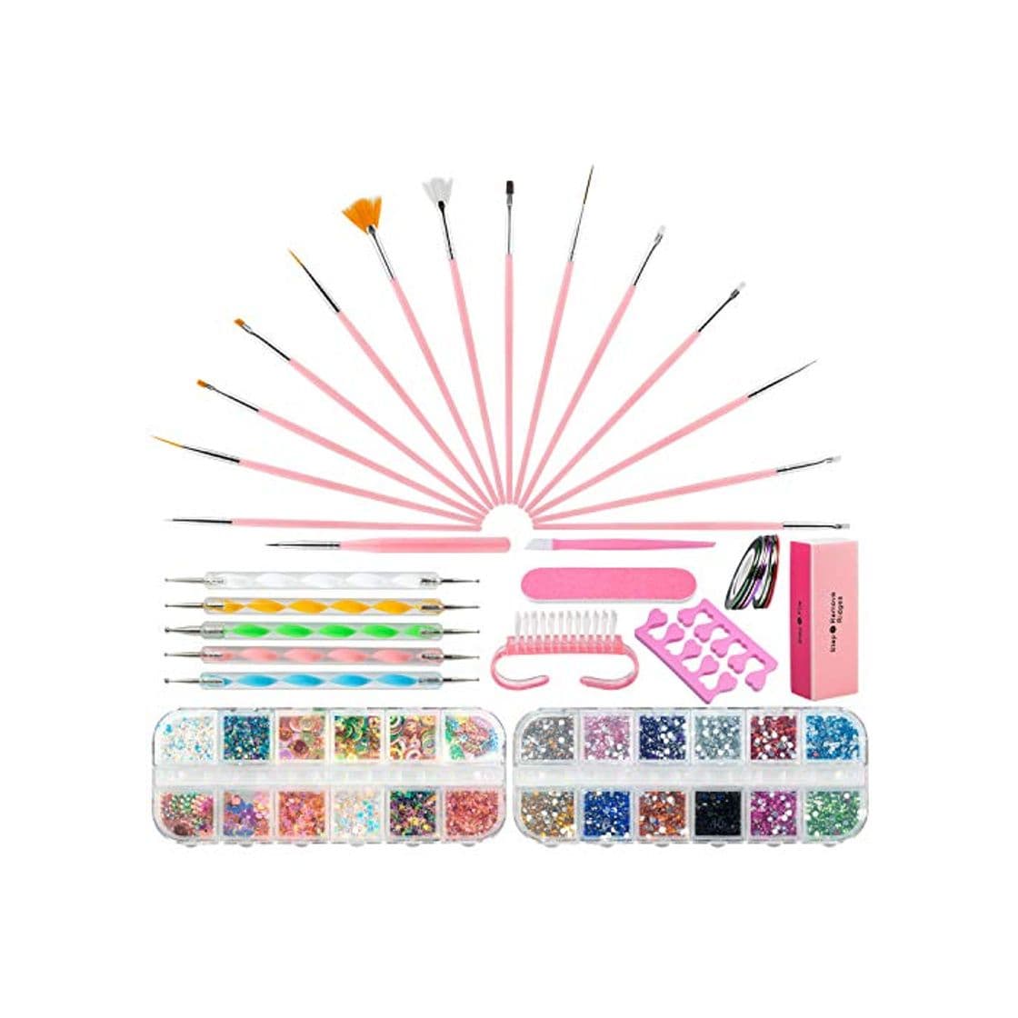 Producto Czemo Kit de Diseño de Arte de Uña con 15 Pinceles de Arte de Uñas10 Rollos de Cintas Adhesivas Uñas 5 Lápiz de Punto 2 Cajas decoraciónlima de uñas Kit de herramientas para manicura de uñas