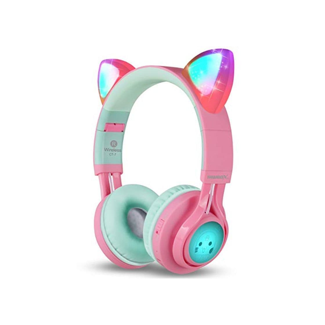 Product Riwbox CT-7 - Auriculares Bluetooth con orejas de gato, luz LED, inalámbricos,