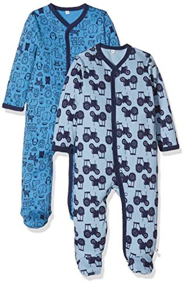 Fashion Pippi 2er Pack Baby Schlafanzug Aufdruck, Langarm Mit Füßen Pijama, Azul