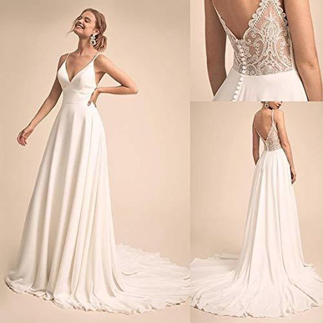 Producto Unbekannt Vestido de Novia romántica Simple y con Cuello en V con