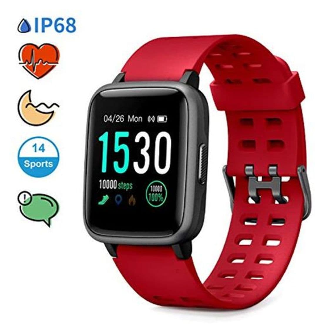 Producto Glymnis Reloj Inteligente Smartwatch Impermeable IP68 Pulsera Actividad con Pulsómetro Monitor de Sueño Pantalla Táctil Completa Reloj Deportivo para Android iOS