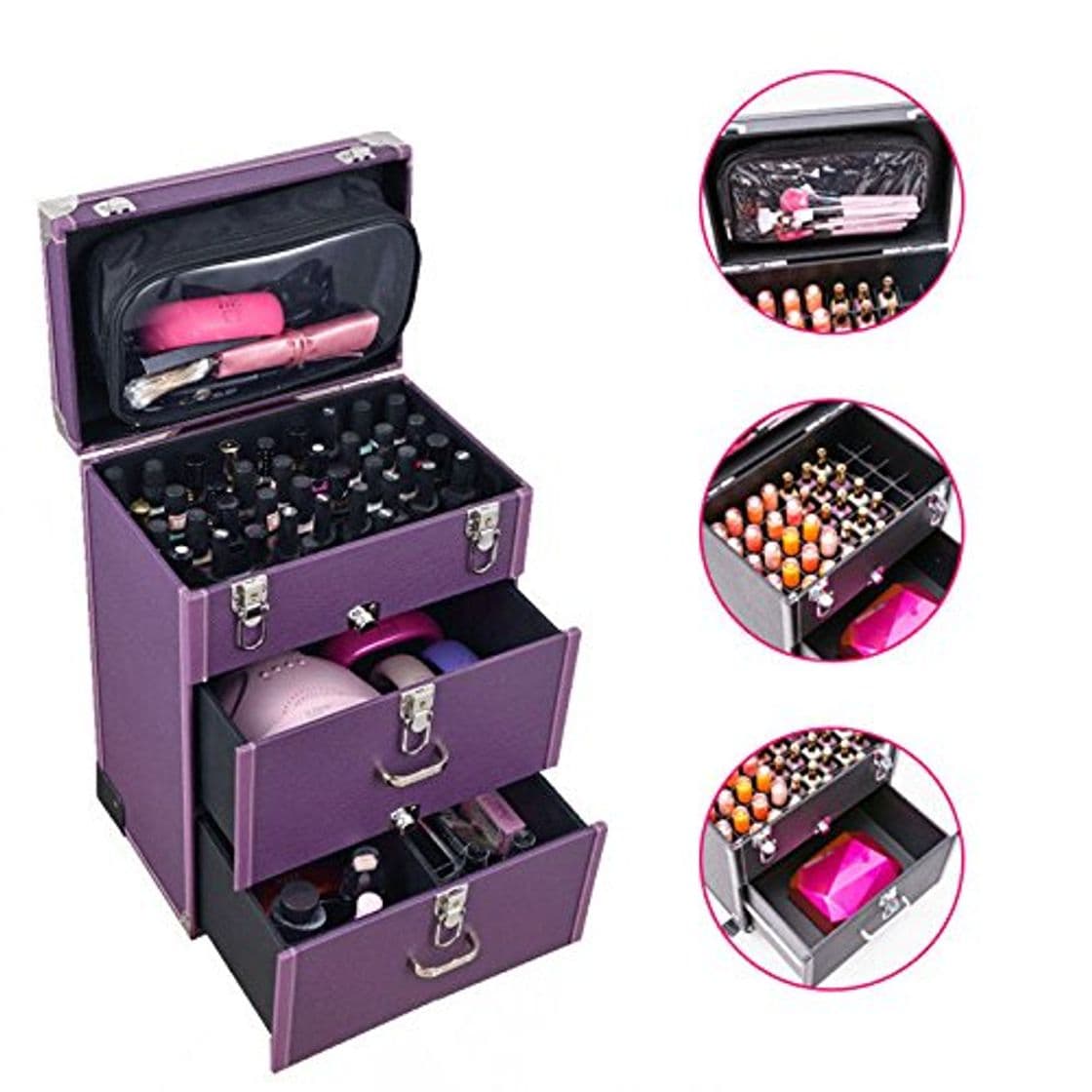 Fashion Genérico E Beaut Belleza Salon le Ma maleta de viaje n Cosmeti Cosmetic Storage ic Storage Portable Maquillaje Case x Purple Box Morado