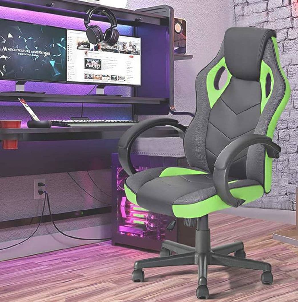 Moda Silla gamer verde limón con negro