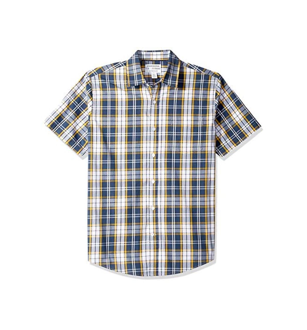 Fashion Amazon Essentials – Camisa informal de popelín a cuadros de manga corta