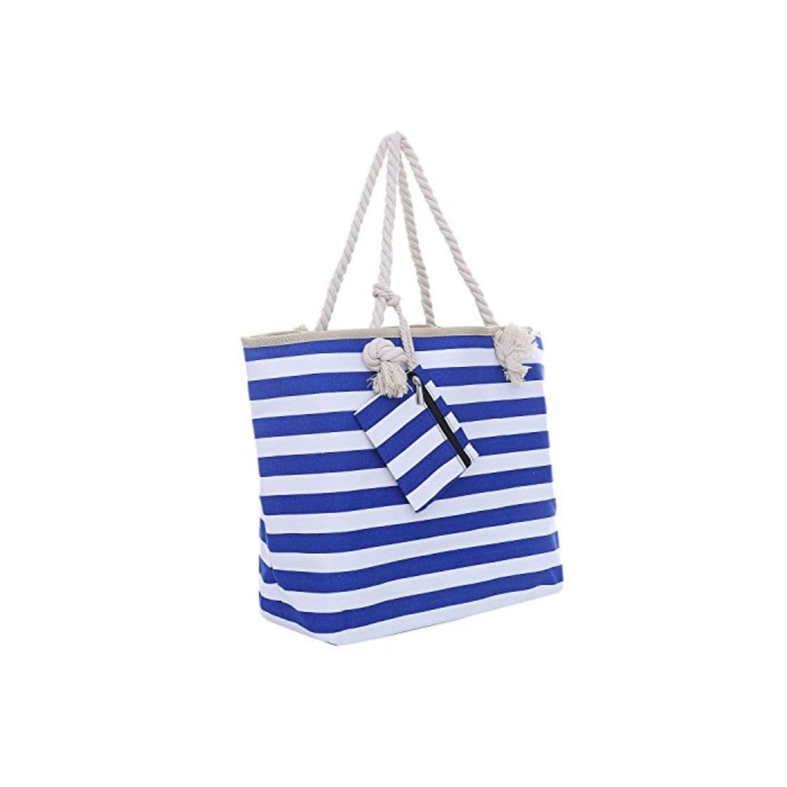 Fashion Bolsa de Playa Grande con Cremallera 58 x 38 x 18 cm Rayas marítimas Azul Blanco Shopper Bolsa de Hombro Bolsa de Playa