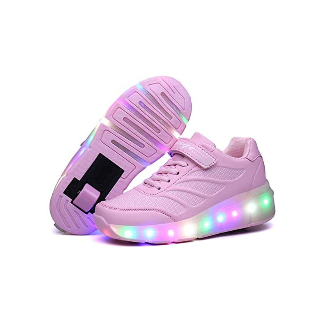 Fashion Zapatillas con Ruedas LED Luces Luminosas Zapatos de Roller Ajustable Doble Rueda Patines Calzado Deportivo al Aire Libre Niños Niña Moda Gimnasia Zapatos de Skateboard