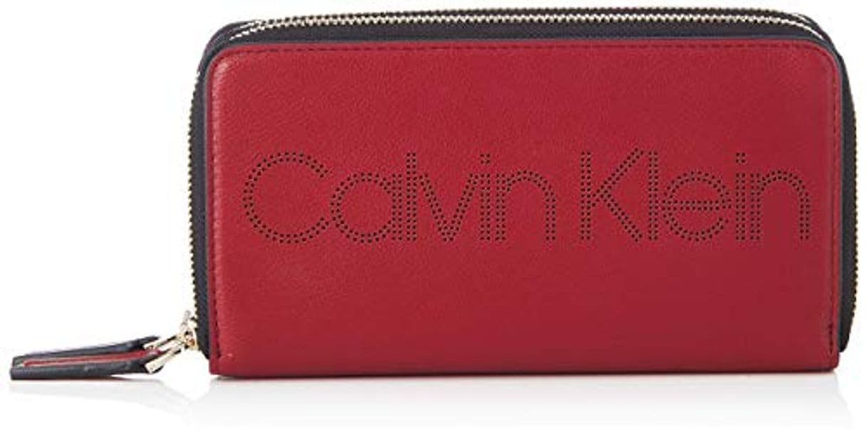 Fashion Calvin Klein Punched Lrg Dbl Ziparound, Cartera para Mujer, Rojo