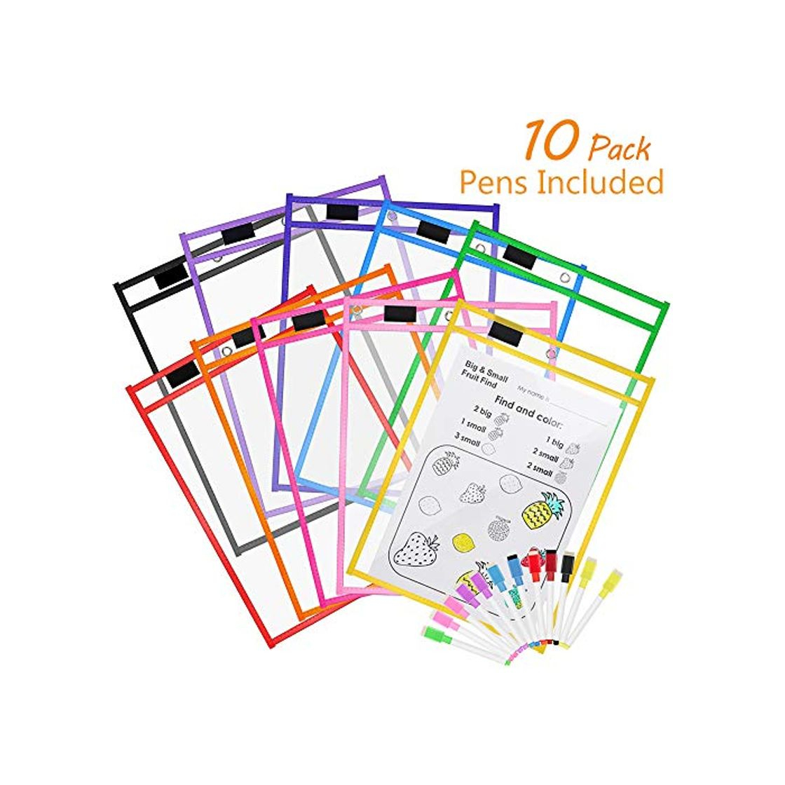 Product 10 Pack Dry Erase Pockets, Opret Fundas Fichas de Papel de Gran