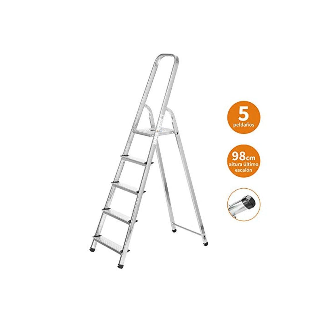 Producto Escaleras Plegables Aluminio 5 Peldaños de Tijera Super Resistente hasta 150Kg, Acero