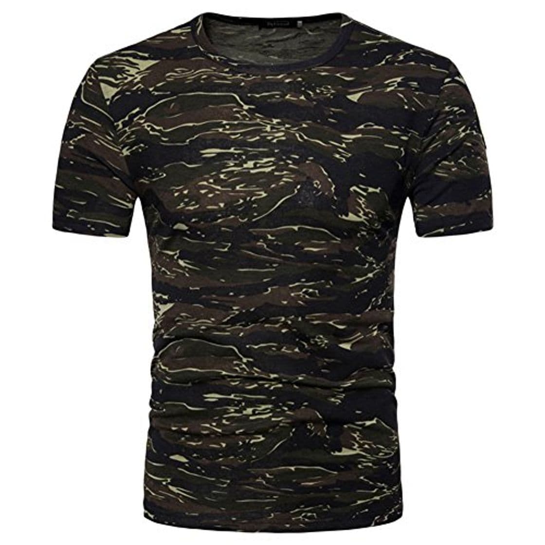 Moda Hombres de Camuflaje Militar Camiseta Casual Transpirable Deporte Pulóver Manga Corta Tops Ejercito Verde L