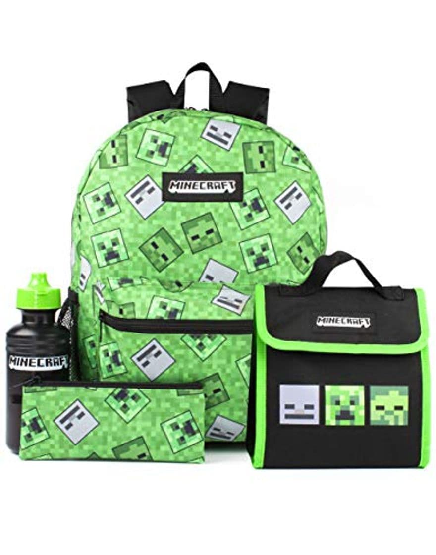 Moda Minecraft Mochila enredadera de 4 piezas de Niños Escuela Verde Mochila Set