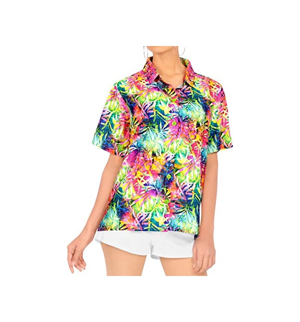 Moda LA LEELA Blusas de Manga Corta Camisa Hawaiana de la Playa botón hacia Arriba el Traje de baño de natación de Varios XXL