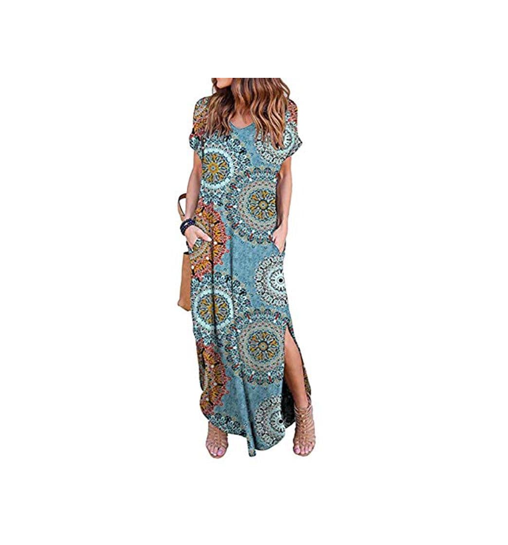 Moda Vestidos Mujer Casual Playa Largos Verano Floral Vestido Boho Hendidura Falda Larga Maxi Vestido Playeros Bluefloral S