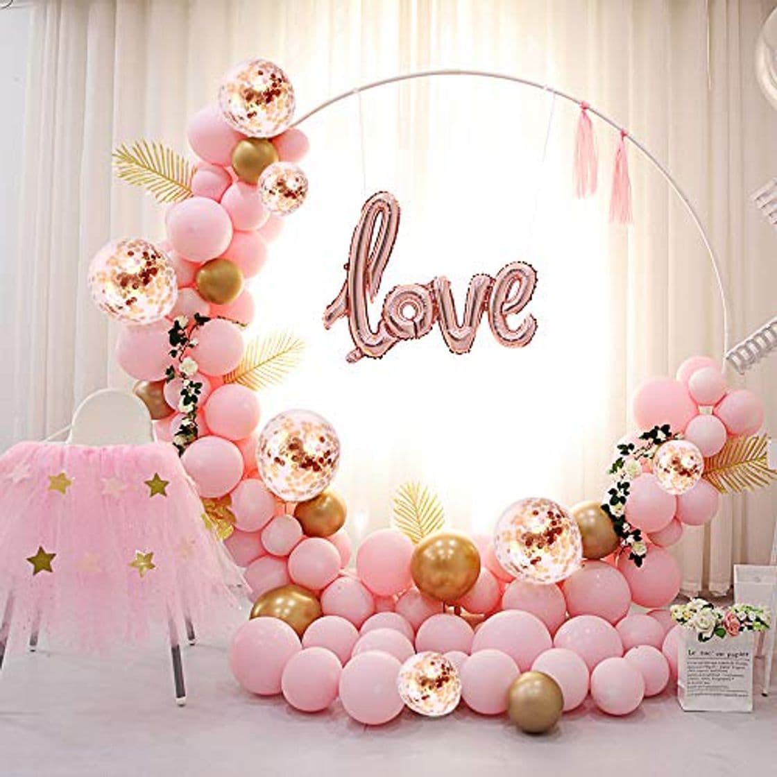 Producto ATFUNSHOP Arco De Globos de Cumpleaños 5M 117PCS Globos Dorados Rosas y Globos Metalizados Transparentes Confeti para Boda Baby Shower Fiesta Decoración