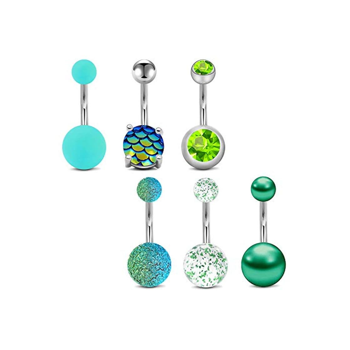 Fashion Mayhoop 6Piezas Anillo del Ombligo Piercing del Ombligo Acero Inoxidable 14G 10mm Verde para Las Mujeres y Las niñas Joyería del Cuerpo del Vientre