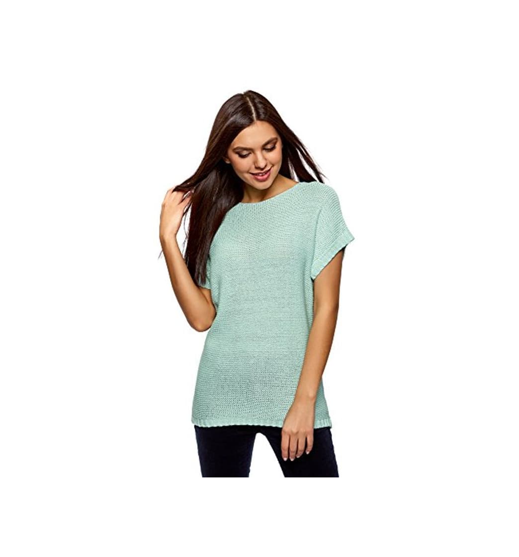 Moda oodji Ultra Mujer Jersey Básico de Manga Corta, Verde, ES 38