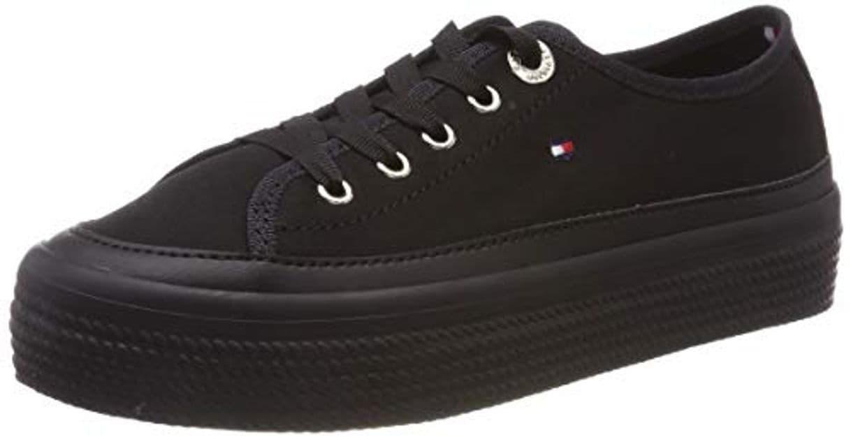 Moda Tommy Hilfiger Corporate Flatform Sneaker, Zapatillas para Mujer, Negro