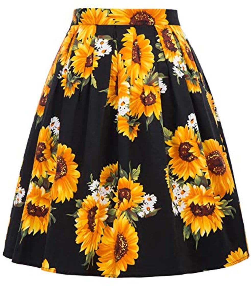 Fashion GRACE KARIN Falda Negra de Fiesta Girasol Floral Pin Up Retro Corta 32# XL