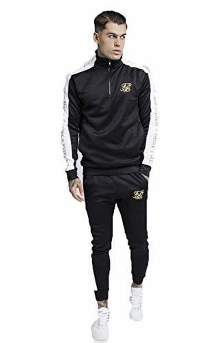 Fashion Sik Silk Hombre Quarter Zip Racer Tape Track Chaqueta