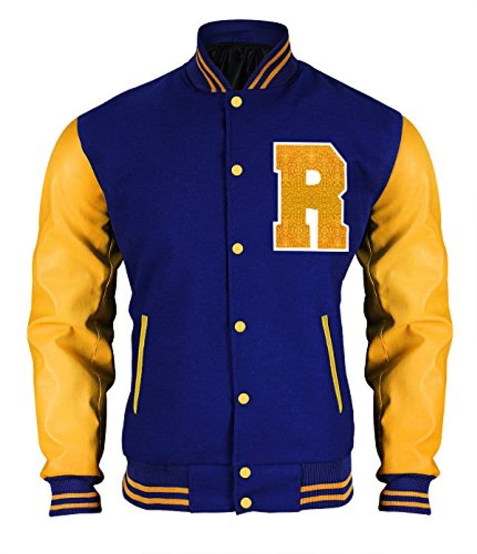 Fashion Red Smoke Riverdale KJ APA R Logo Archie Andrews Letterman Bomber Chaqueta Varsity Azul Azul Y Amarillo S