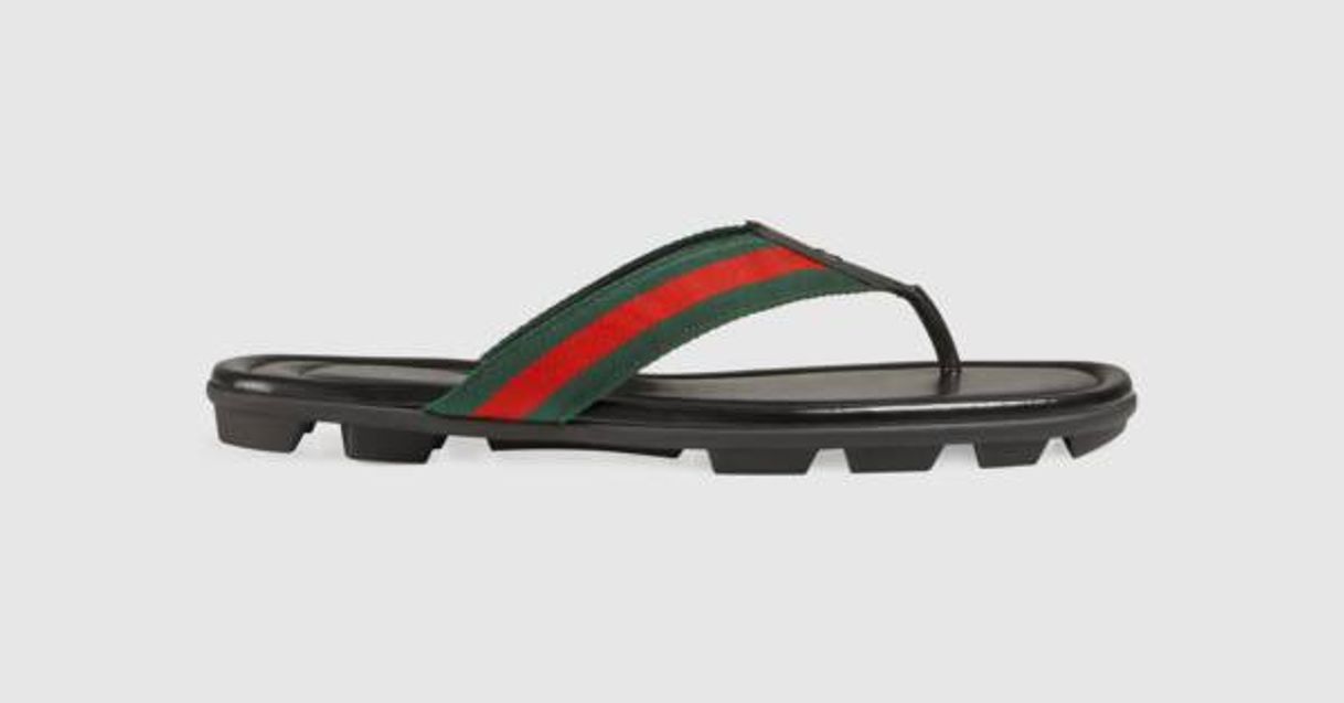 Fashion Black Leather Web And Thong Sandal | GUCCI® US