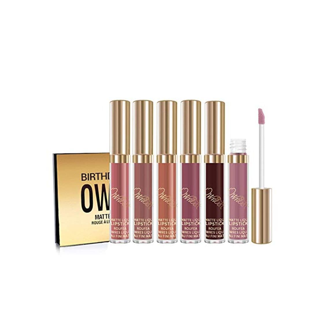 Belleza Ownest 6 Colores Mate Lápiz Labial Líquido Lápiz Labial Brillo Impermeable Larga