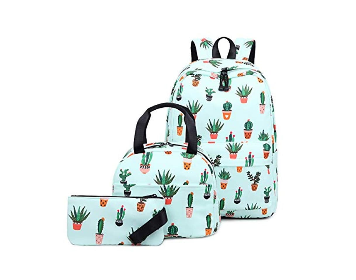 Fashion Acmebon Mochila Escolar para Niñas Adolescentes con Bolsa de Almuerzo y Estuche Cartera para Niños Cactus