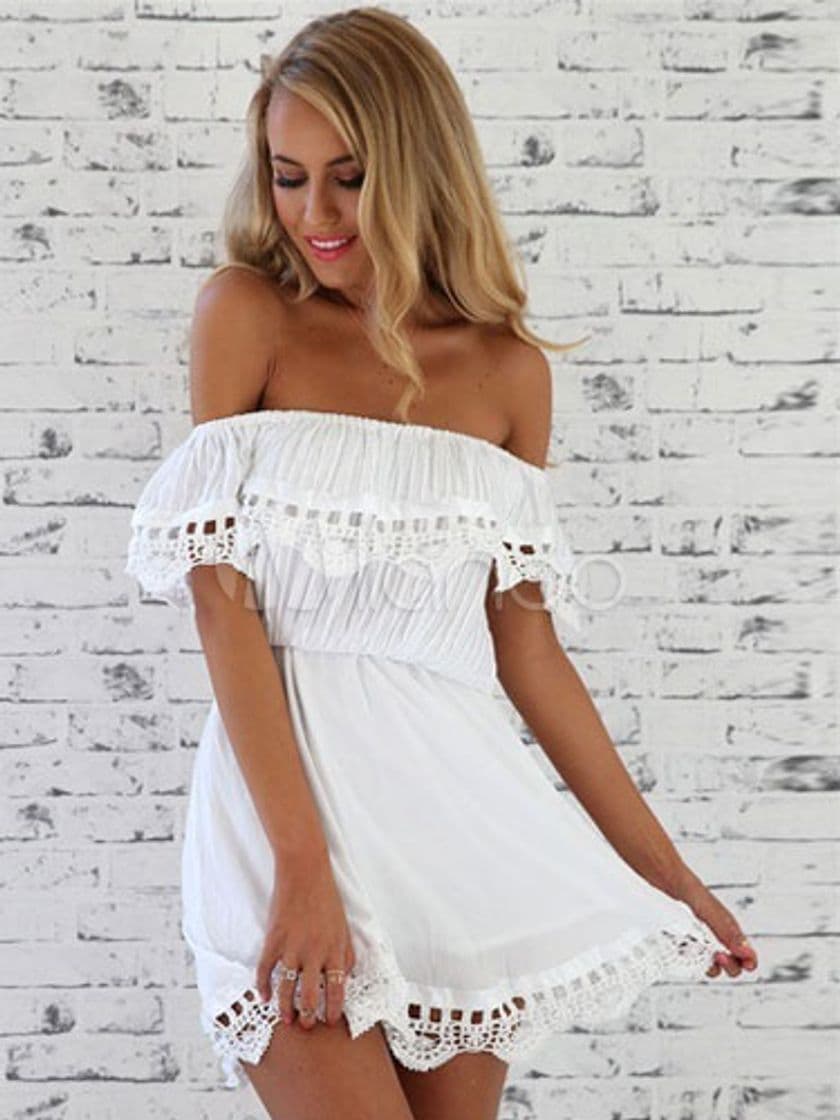 Moda White Summer Dresses Off-the-Shoulder Ruffled Cotton Mini Dress ...