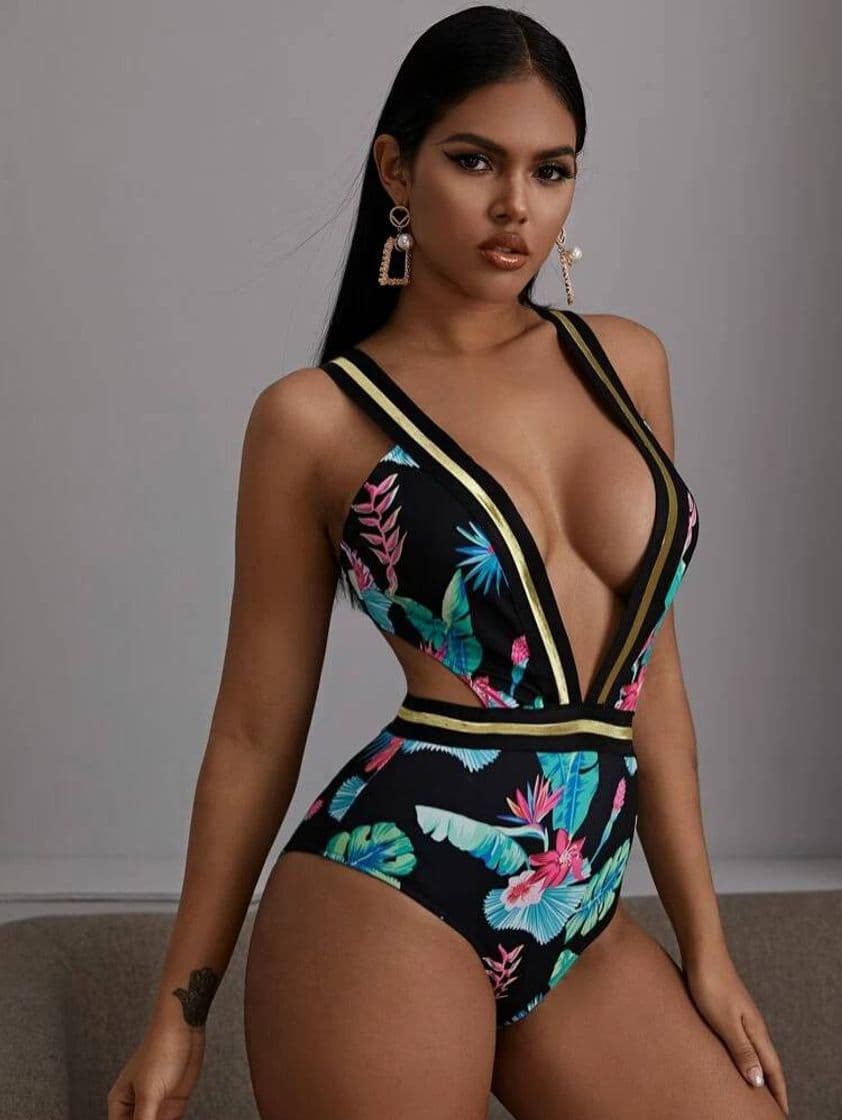 Moda Traje De Baño Una Pieza De Espalda Con Nudo Tropical

