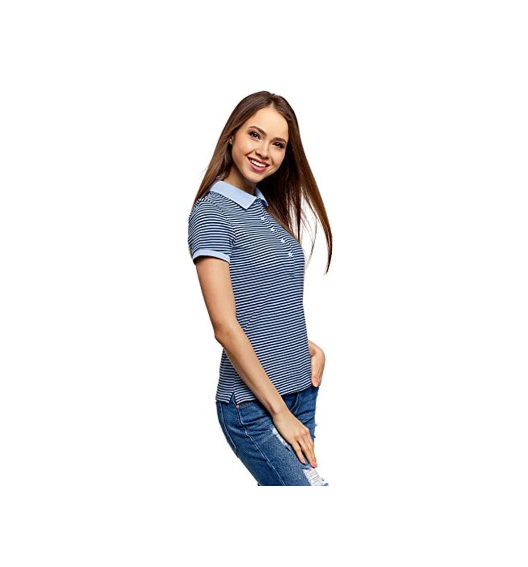 Moda oodji Ultra Mujer Polo Básico de Tejido Piqué, Azul, ES 34