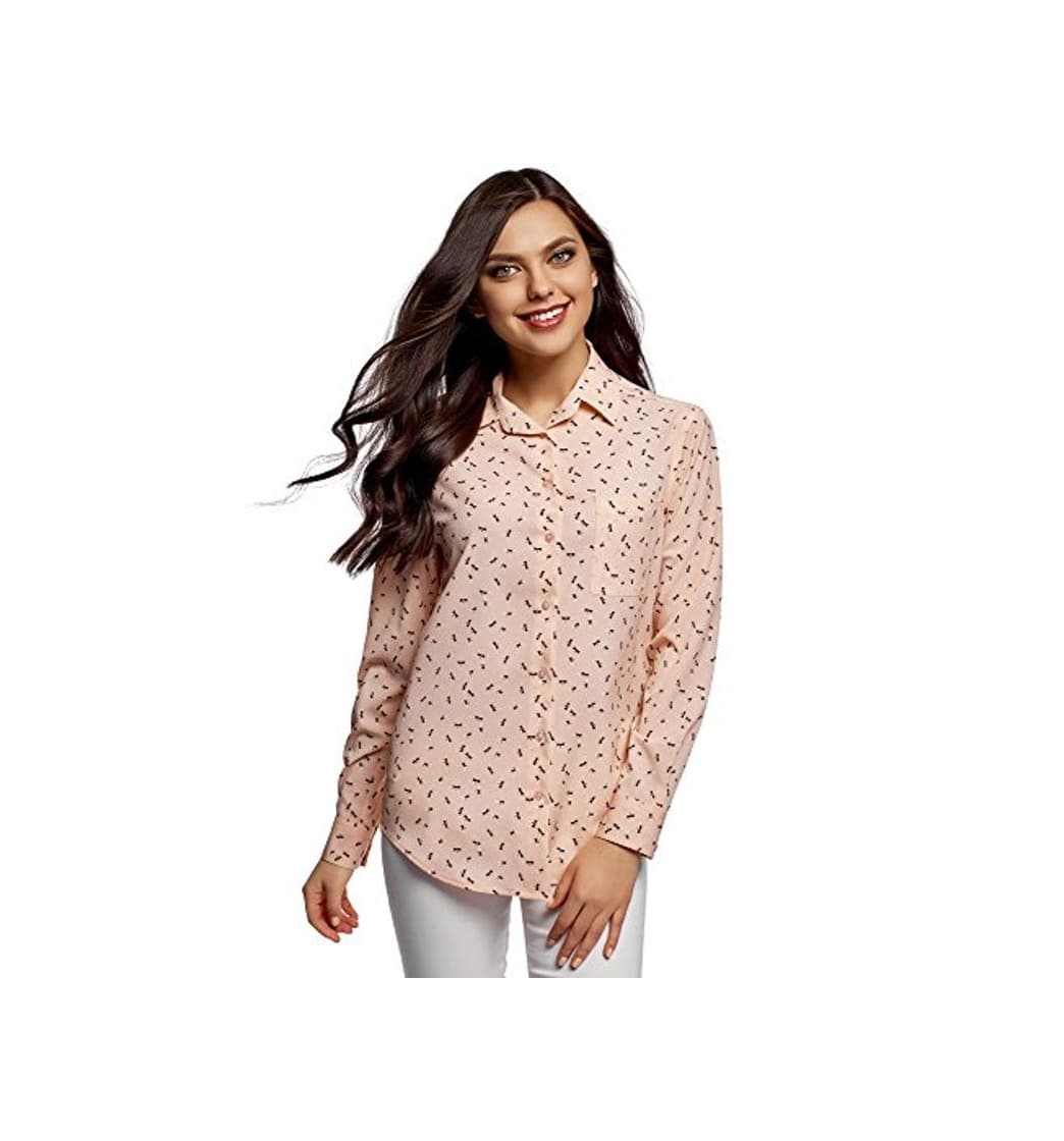 Product oodji Ultra Mujer Blusa Recta con Bolsillo en el Pecho, Rosa, ES