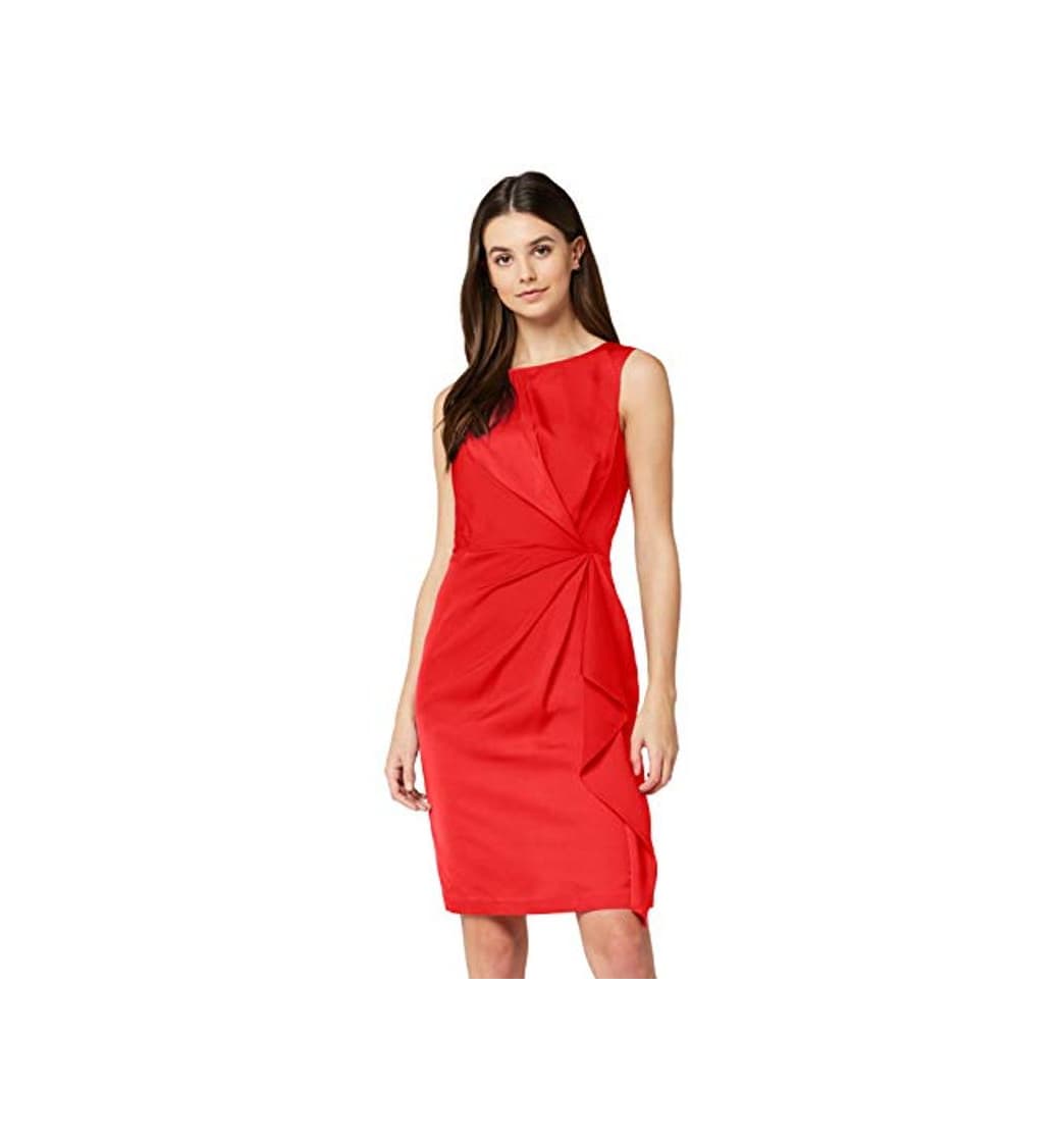 Fashion Marca Amazon - TRUTH & FABLE Vestido Túnica Detalle Retorcido Mujer, Rojo