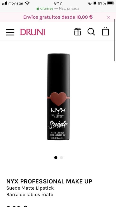 Producto NYX PROFESSIONAL MAKE UP
Suede Matte Lipstick
Barra de labio