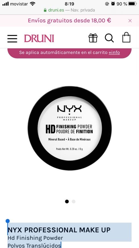 Producto NYX PROFESSIONAL MAKE UP
Hd Finishing Powder
Polvos Translúc