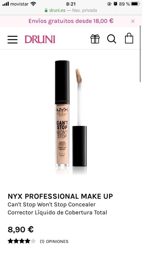 Producto NYX PROFESSIONAL MAKE UP
Can't Stop Won't Stop Concealer