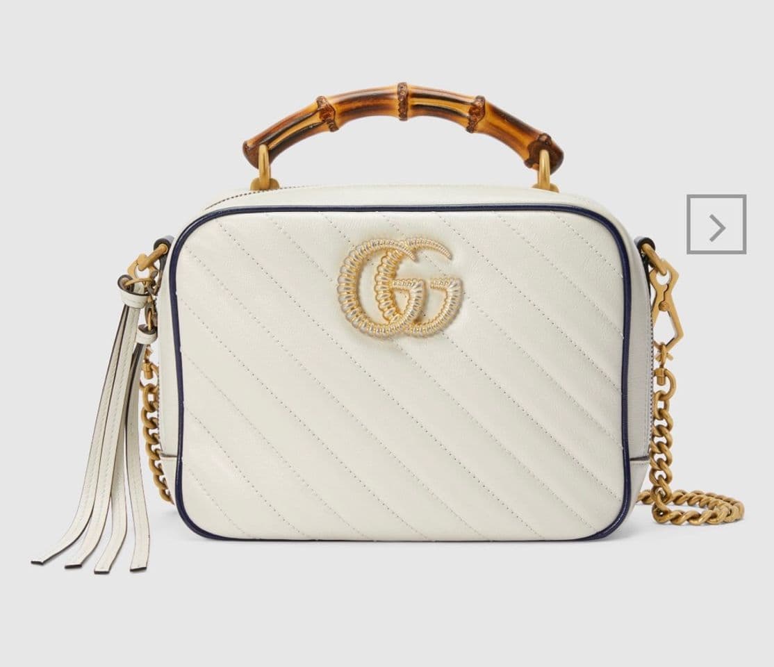 Moda White GG Marmont small shoulder bag with bamboo