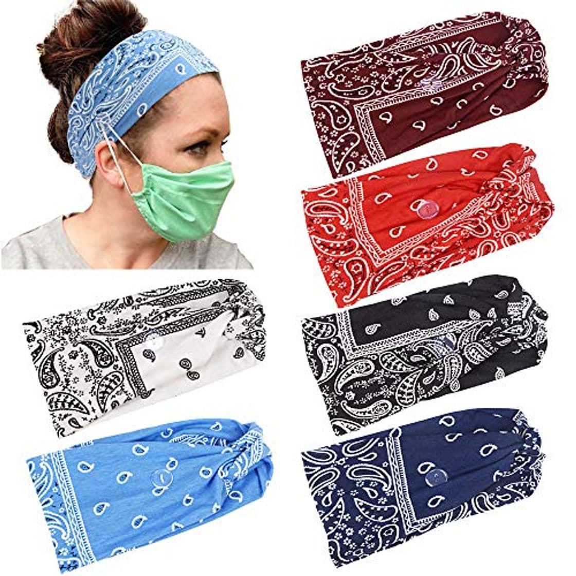 Fashion FLOFIA 6pcs Diademas Pelo Mujer Elásticas Turbantes Cinta Pelo Mujer de Nudo Paisley con Flor Criss Cross Banda para el Cabello Hair Bands Twisted Accesorios de Pelo para Cabello Pañuelo Pelo Mujer