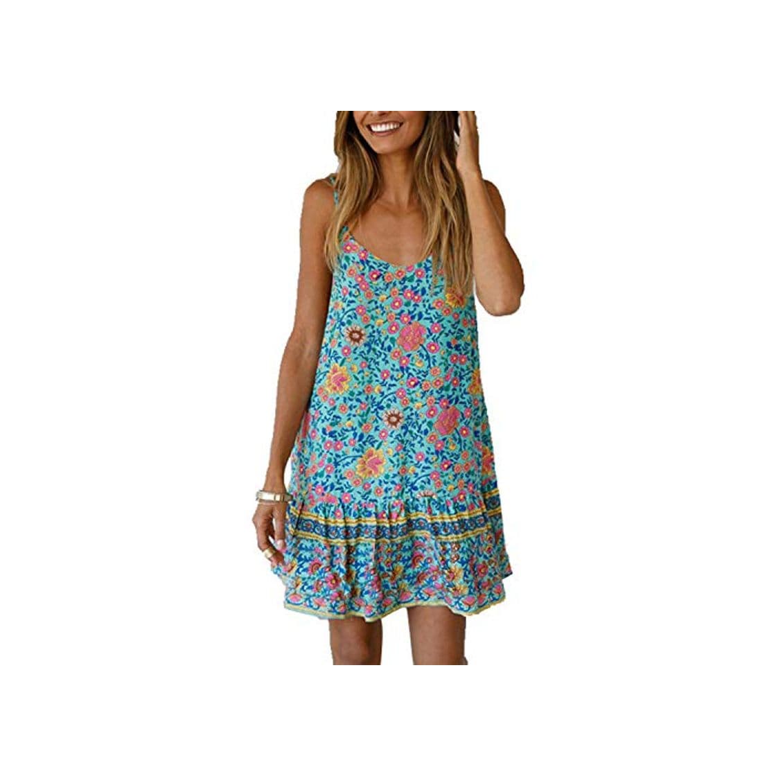 Fashion Snyemio Mujer Vestido de Verano con Estampado Floral Cuello en v para Cortos Playa Casual Mini Tops