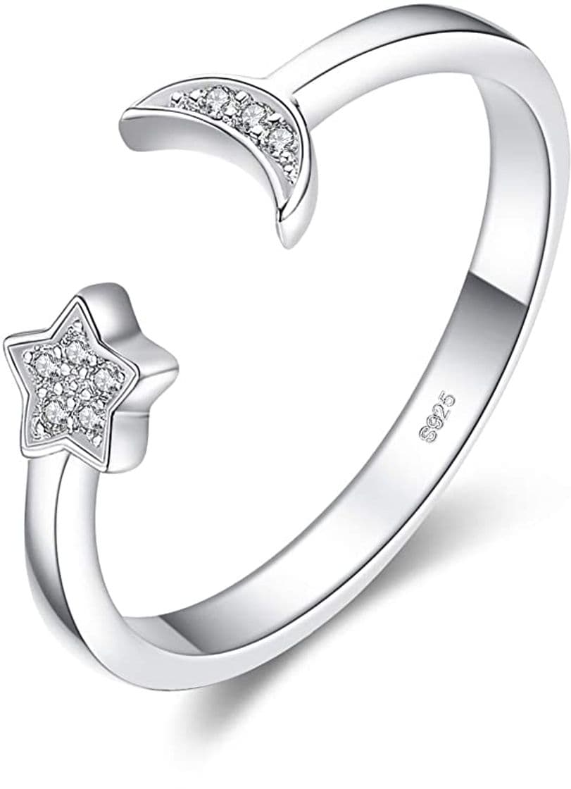 Product JewelryPalace Luna Estrella CZ Pave Zirconia cúbica Anillo abierto ajustable Plata de