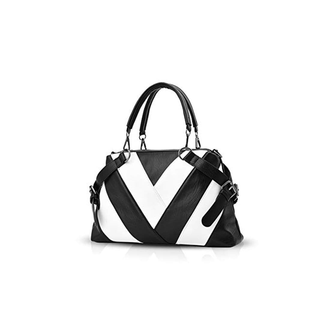 Fashion NICOLE & DORIS Bolsos de Mano para Damas con asa Superior para Mujeres Bolsa de Cuerpo Cruzado Bolso de Hombro Blanco y Negro