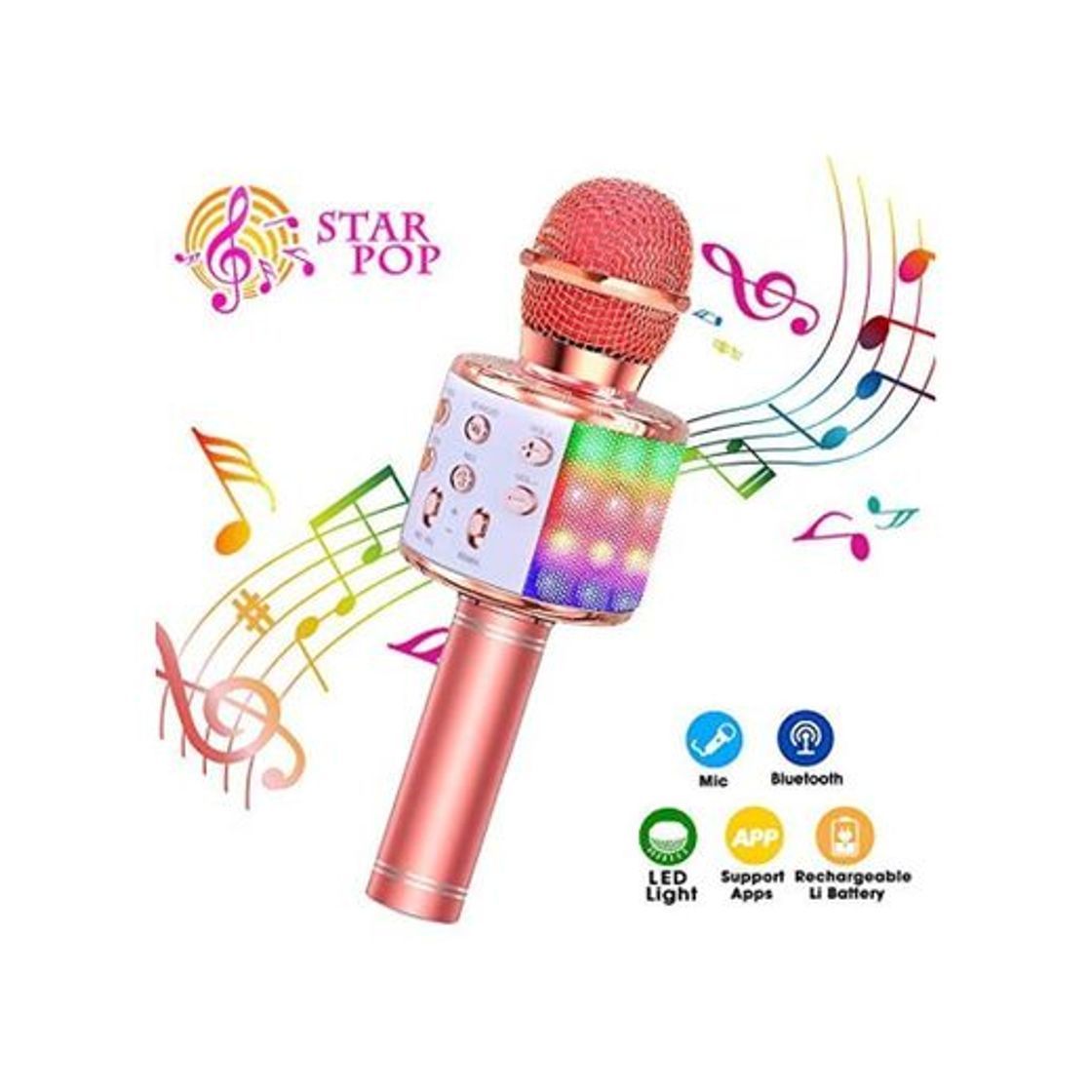 Producto ShinePick Micrófono Karaoke Bluetooth, 4 en1 Microfono Inalámbrico Karaoke Portátil con Luces