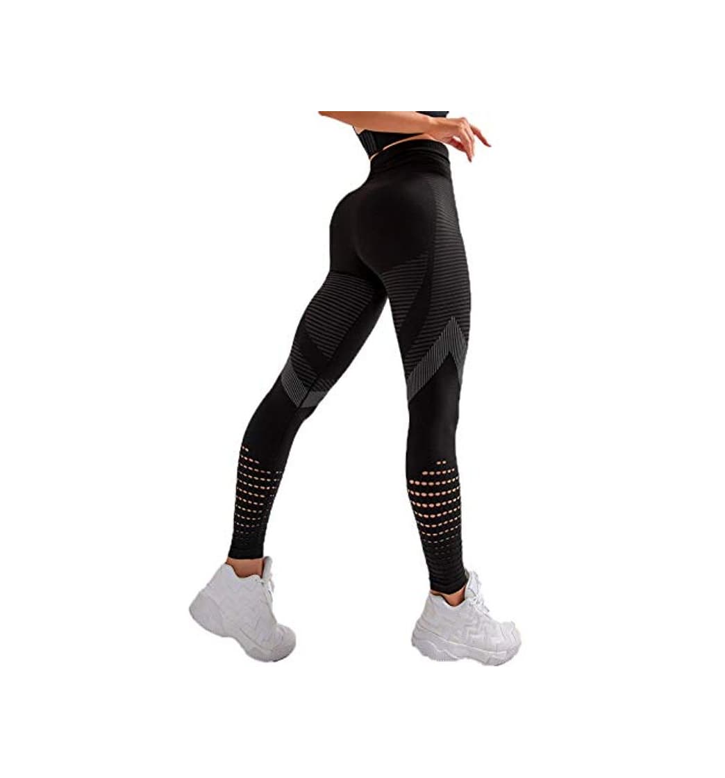 Product FITTOO Leggings Sin Costuras Corte de Malla Mujer Pantalon Deportivo Alta Cintura Yoga Elásticos Fitness Seamless #4 Negro Small